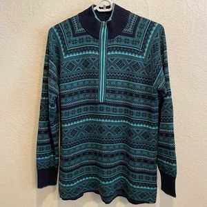 Eddie Bauer Nordic pattern raglan sleeve half zip pull over sweater